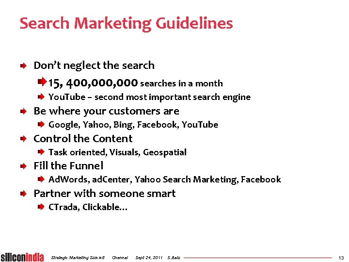 Search Marketing Guidelines Don’t neglect the search 15, 400, 000 searches in a month