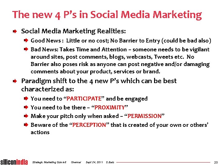 The new 4 P’s in Social Media Marketing Realities: Good News : Little or