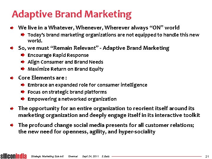 Adaptive Brand Marketing We live in a Whatever, Whenever, Wherever always “ON” world Today's