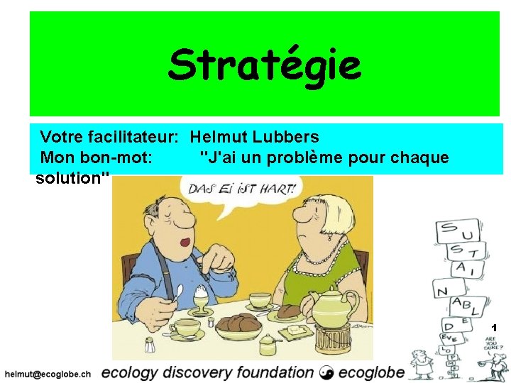 Stratégie Votre facilitateur: Helmut Lubbers Mon bon-mot: "J'ai un problème pour chaque solution" 1