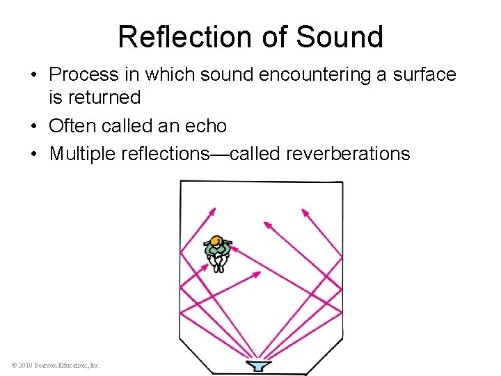 Reflection of Sound • Process in which sound encountering a surface is returned •