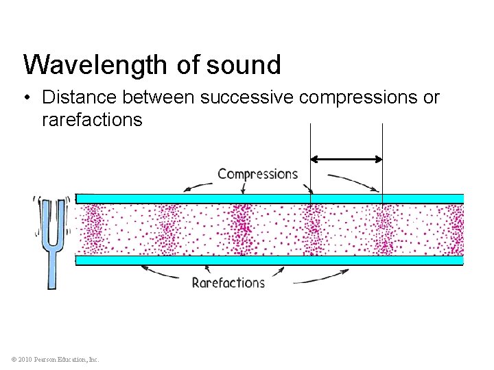 Wavelength of sound • Distance between successive compressions or rarefactions © 2010 Pearson Education,