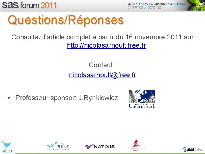 Questions/Réponses Consultez l’article complet à partir du 16 novembre 2011 sur http: //nicolasarnoult. free.