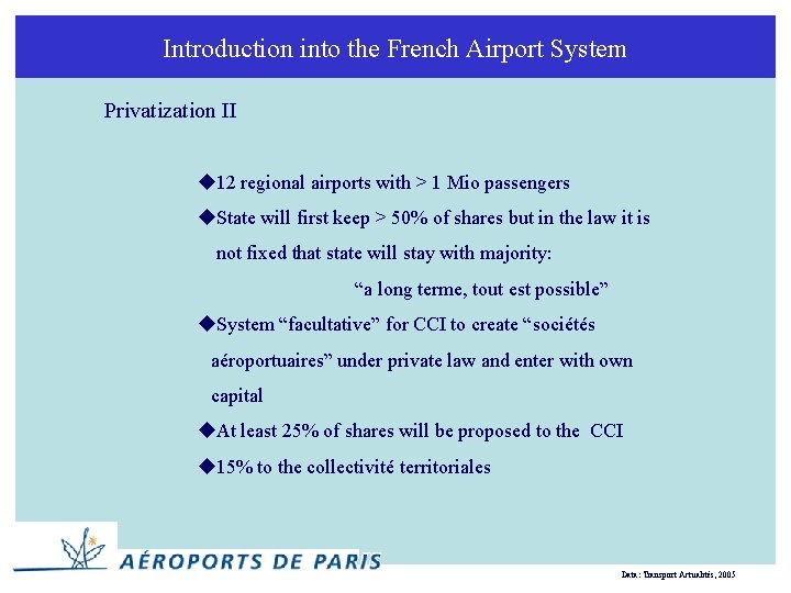 Introduction into the French Airport System u Data
