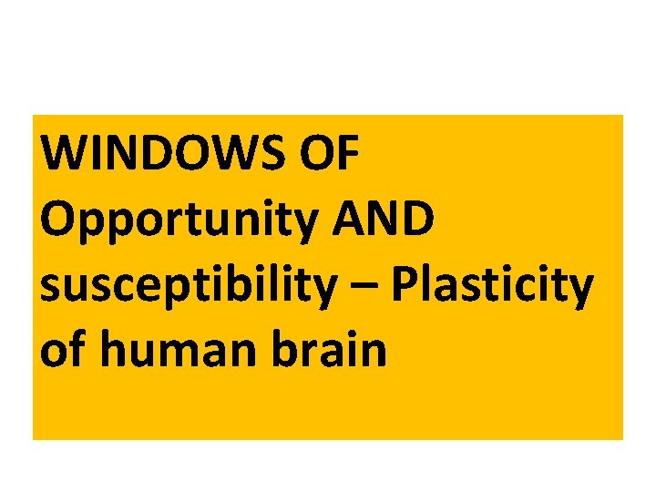WINDOWS OF Opportunity AND susceptibility – Plasticity of human brain 