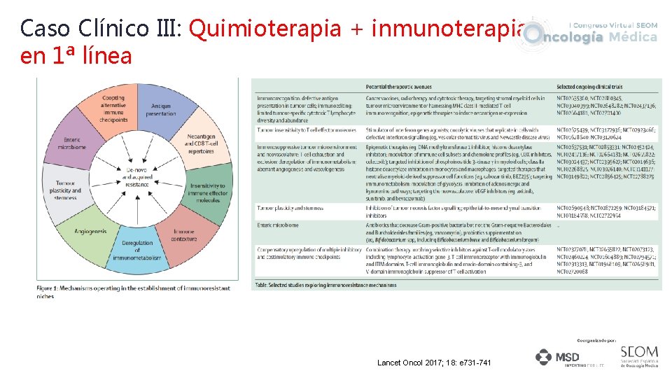 Caso Clínico III: Quimioterapia + inmunoterapia en 1ª línea Lancet Oncol 2017; 18: e