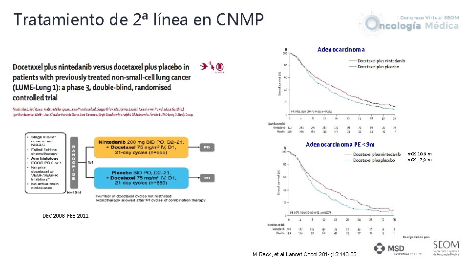 Tratamiento de 2ª línea en CNMP Adenocarcinoma PE <9 m m. OS 10. 9