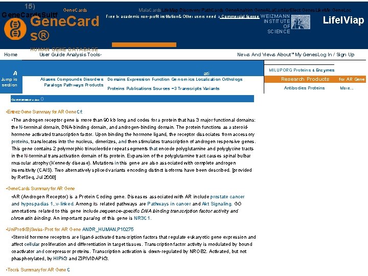  • 15) Gene. Cards. Sultf Home Gene. Cards Gene. Card s® HUMAN GENE