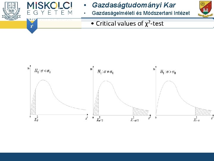  • Gazdaságtudományi Kar • χ2 Gazdaságelméleti és Módszertani Intézet • Critical values of