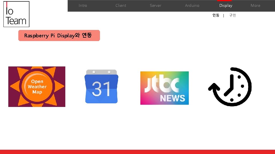 Intro Client Server Arduino 연동 이름 나이 Raspberry Pi Display와 연동 소감 나이 역할