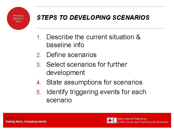 Module 2 Session 3 Work STEPS TO DEVELOPING SCENARIOS 1. 2. 3. 4. 5.