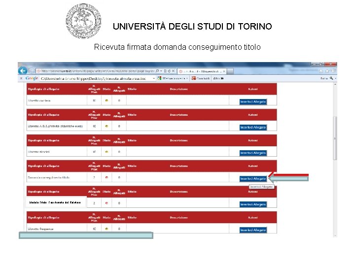 UNIVERSITÀ DEGLI STUDI DI TORINO Ricevuta firmata domanda conseguimento titolo Modulo Titolo Tesi firmato