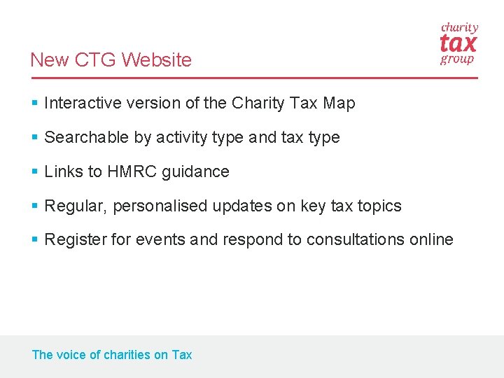 New CTG Website § Interactive version of the Charity Tax Map § Searchable by