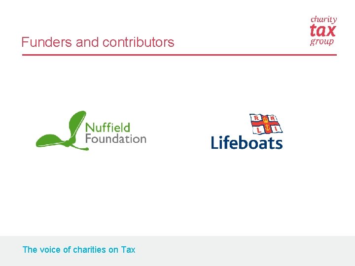Funders and contributors The voice of charities on Tax 