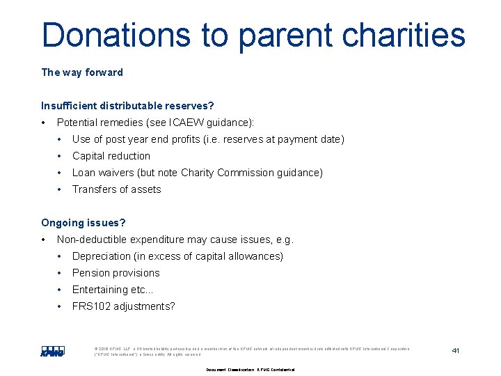 Donations to parent charities The way forward Insufficient distributable reserves? • Potential remedies (see