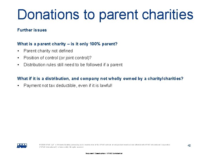 Donations to parent charities Further issues What is a parent charity – is it