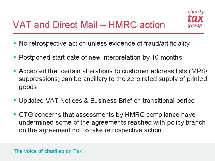 VAT and Direct Mail – HMRC action § No retrospective action unless evidence of