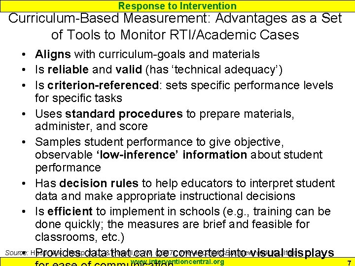 Response to Intervention Curriculum-Based Measurement: Advantages as a Set of Tools to Monitor RTI/Academic