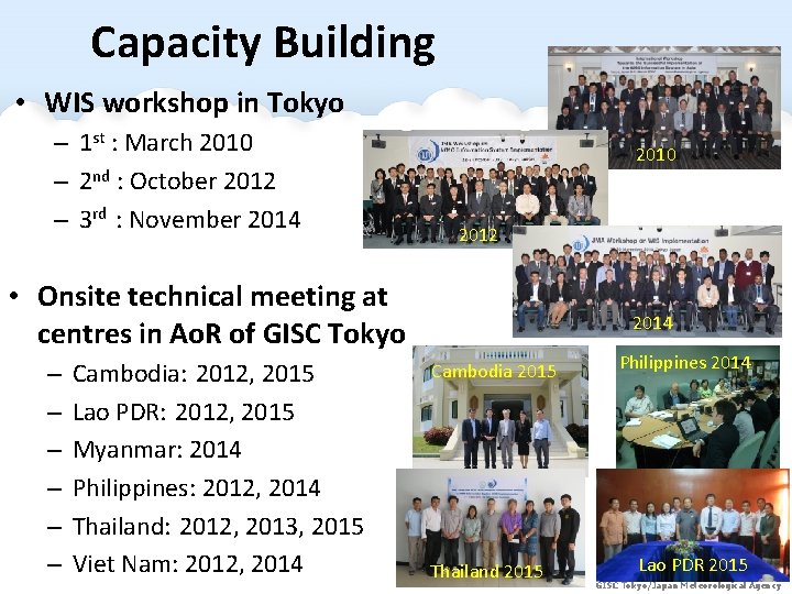 Capacity Building • WIS workshop in Tokyo – 1 st : March 2010 – Capacity Building • WIS workshop in Tokyo – 1 st : March 2010 –
