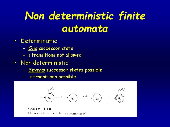 Non deterministic finite automata • Deterministic – One successor state – transitions not allowed