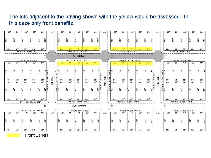 The lots adjacent to the paving shown with the yellow would be assessed. In