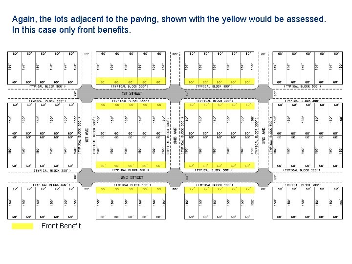 Again, the lots adjacent to the paving, shown with the yellow would be assessed.