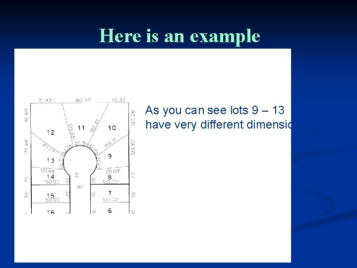 Here is an example As you can see lots 9 – 13 have very Here is an example As you can see lots 9 – 13 have very