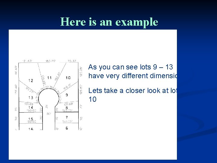 Here is an example As you can see lots 9 – 13 have very