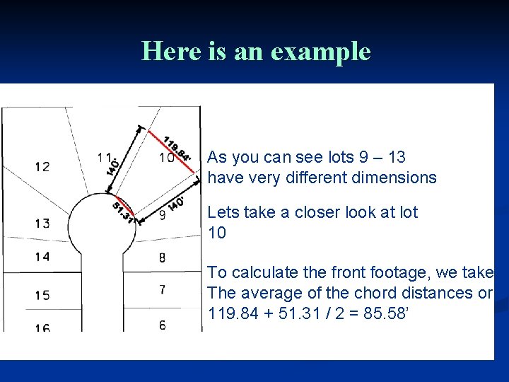 Here is an example As you can see lots 9 – 13 have very