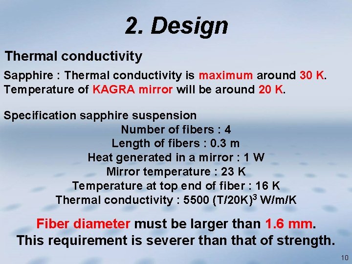 2. Design Thermal conductivity Sapphire : Thermal conductivity is maximum around 30 K. Temperature