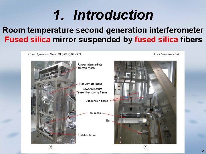 1. Introduction Room temperature second generation interferometer Fused silica mirror suspended by fused silica