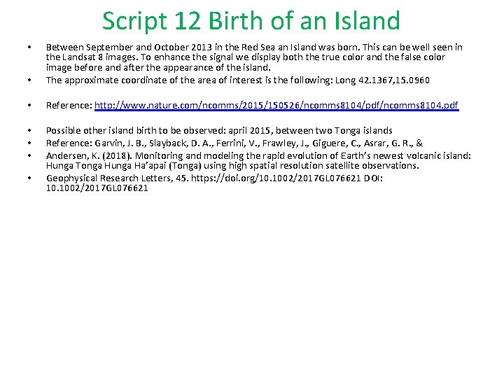 Script 12 Birth of an Island • Between September and October 2013 in the