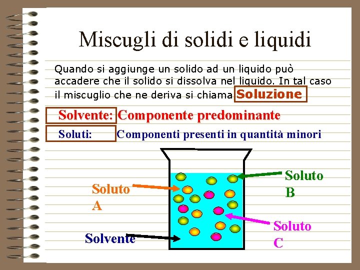Miscugli di solidi e liquidi Quando si aggiunge un solido ad un liquido può