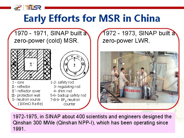 Early Efforts for MSR in China 1970 - 1971, SINAP built a zero-power (cold)