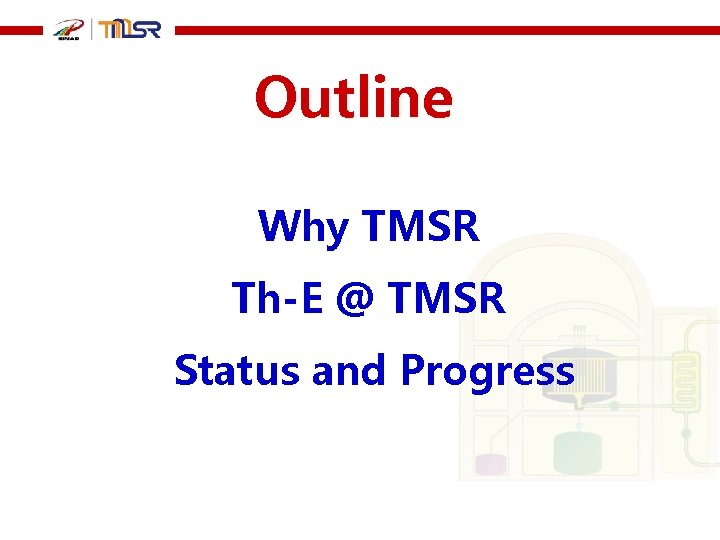 Outline Why TMSR Th-E @ TMSR Status and Progress 