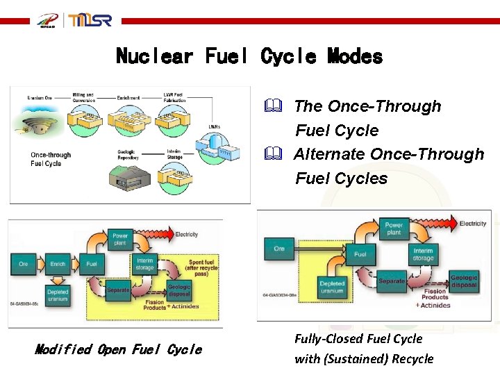 Nuclear Fuel Cycle Modes The Once-Through Fuel Cycle Alternate Once-Through Fuel Cycles Modified Open
