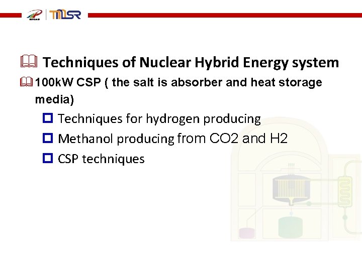  Techniques of Nuclear Hybrid Energy system 100 k. W CSP ( the salt