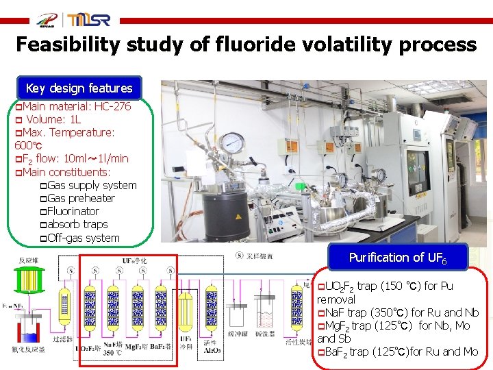Feasibility study of fluoride volatility process Key design features p. Main material: HC-276 p
