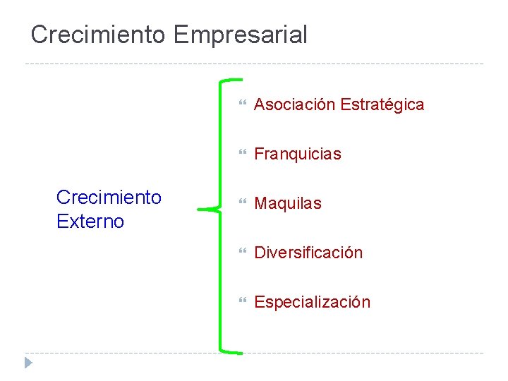 Crecimiento Empresarial Crecimiento Externo Asociación Estratégica Franquicias Maquilas Diversificación Especialización 