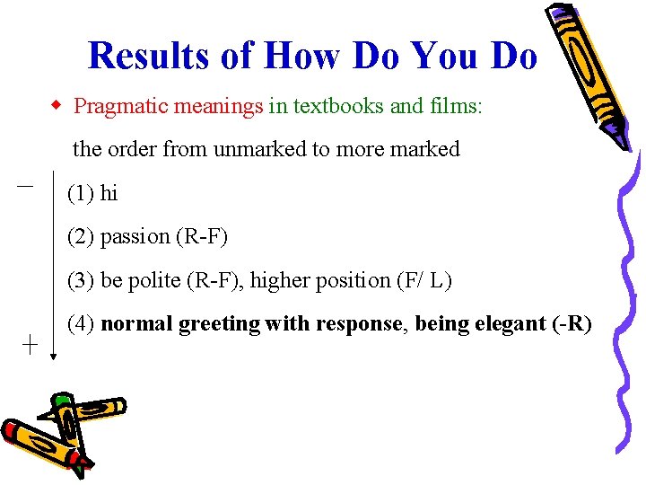 Results of How Do You Do Pragmatic meanings in textbooks and films: the order