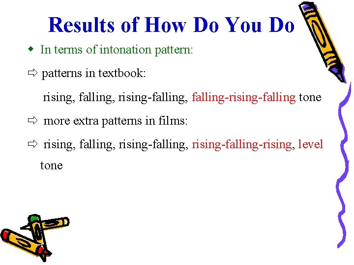 Results of How Do You Do In terms of intonation pattern: patterns in textbook: