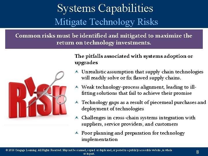 Systems Capabilities Mitigate Technology Risks Common risks must be identified and mitigated to maximize