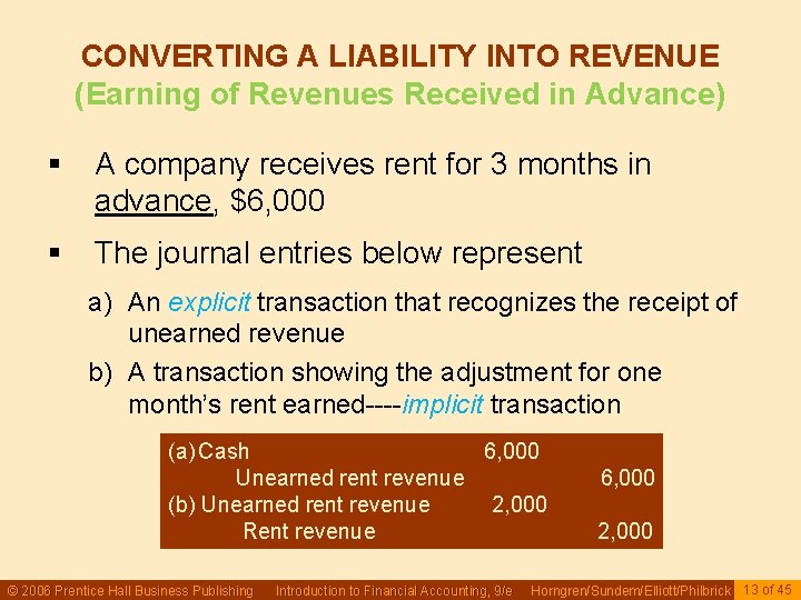 CONVERTING A LIABILITY INTO REVENUE (Earning of Revenues Received in Advance) § A company CONVERTING A LIABILITY INTO REVENUE (Earning of Revenues Received in Advance) § A company