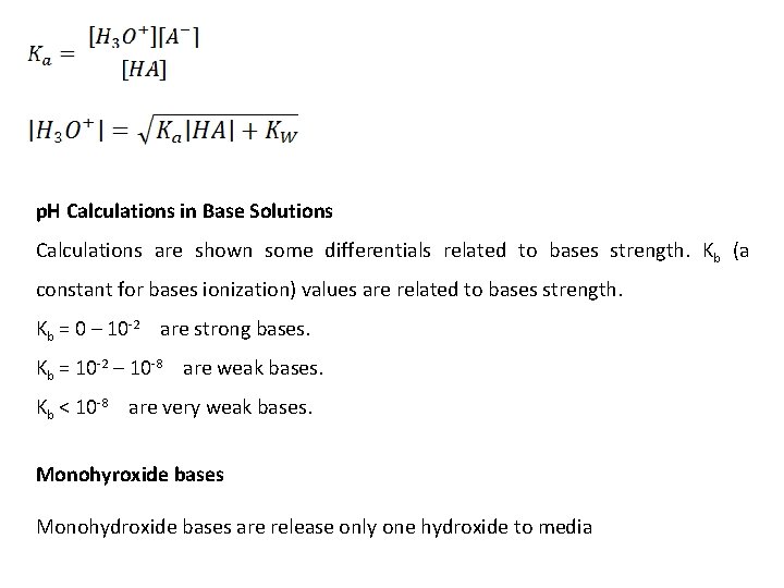 p. H Calculations in Base Solutions Calculations are shown some differentials related to bases