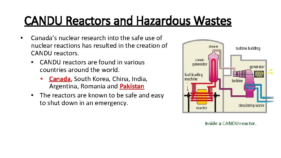 CANDU Reactors and Hazardous Wastes • Canada’s nuclear research into the safe use of