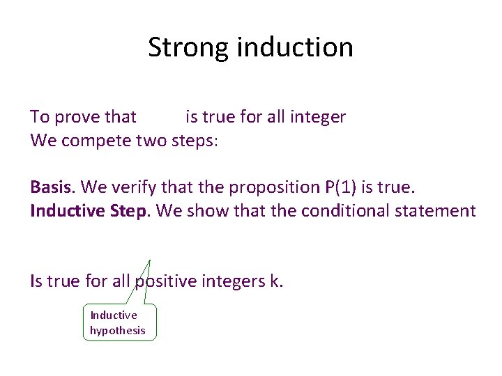Strong induction To prove that is true for all integer We compete two steps: