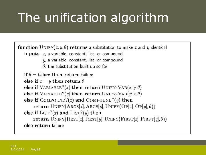 The unification algorithm AI 1 8 -3 -2021 Pag. 18 