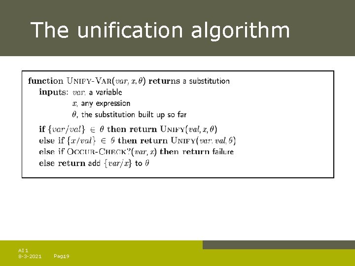 The unification algorithm AI 1 8 -3 -2021 Pag. 19 