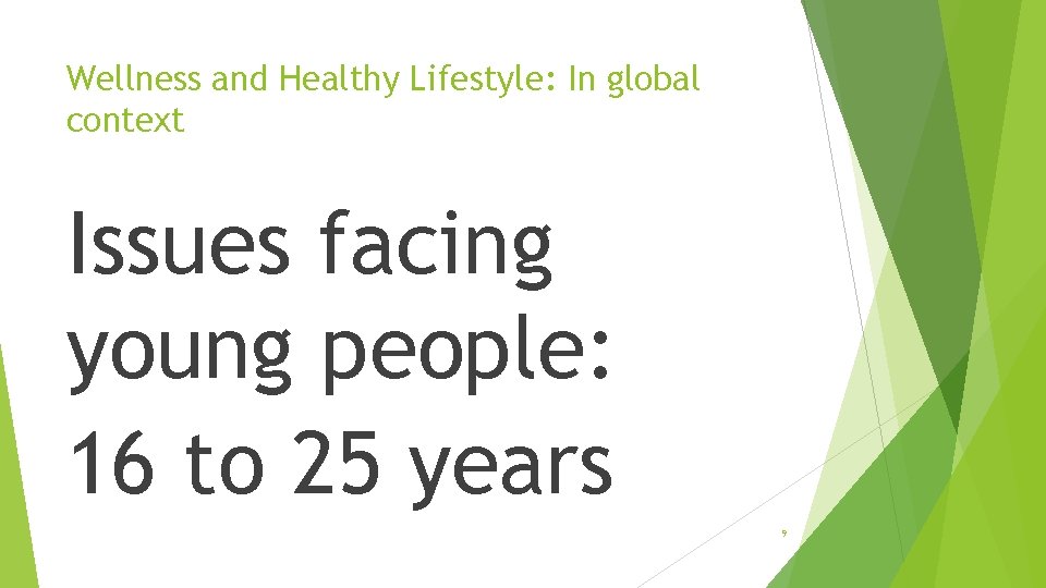 Wellness and Healthy Lifestyle: In global context Issues facing young people: 16 to 25
