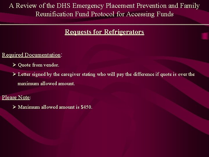 A Review of the DHS Emergency Placement Prevention and Family Reunification Fund Protocol for